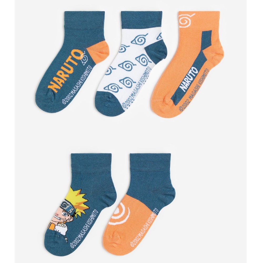 H&M 5 pack Naruto Orange and Blue Socks kids 6-7.5